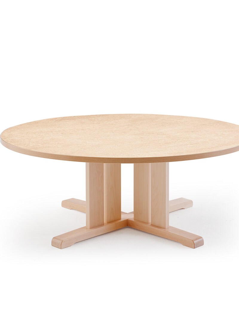 Stół KUPOL, Ø1200x500 mm, beżowe linoleum, brzoza