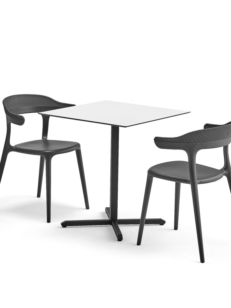 Zestaw mebli do stołówki BECKY + CREEK, 1 stół i 2 antracytowe krzesła