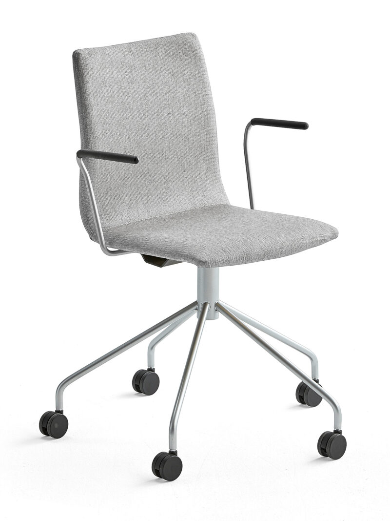 Krzesło konferencyjne OTTAWA, na kółkach, podłokietniki, tkanina, srebrnoszary, szary