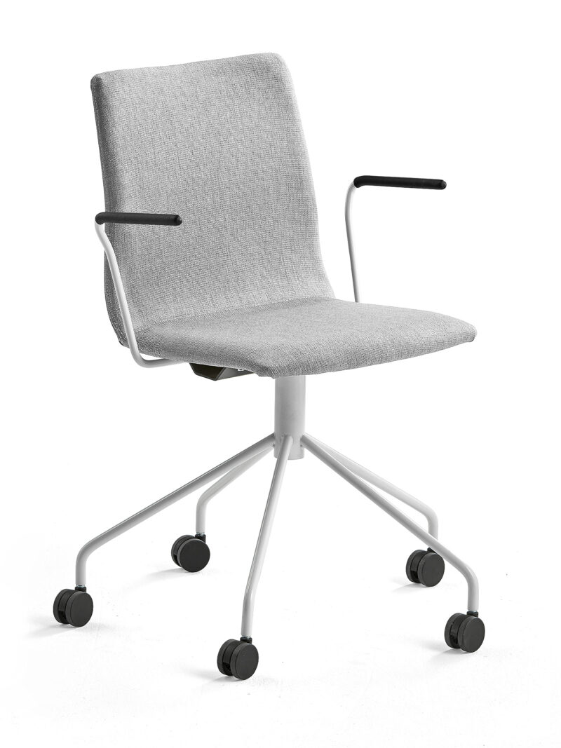 Krzesło konferencyjne OTTAWA, na kółkach, podłokietniki, tkanina, srebrnoszary, biały