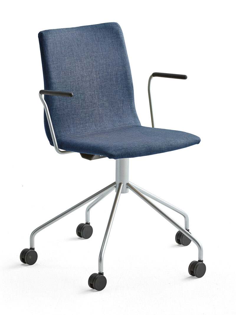 Krzesło konferencyjne OTTAWA, na kółkach, podłokietniki, tkanina, niebieski, szary