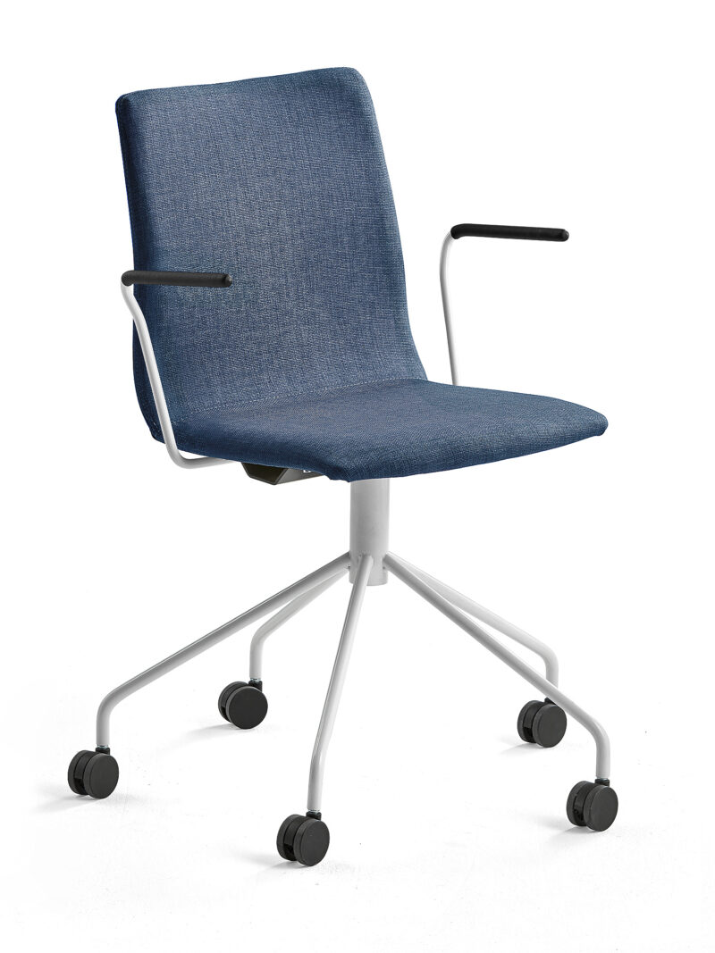Krzesło konferencyjne OTTAWA, na kółkach, podłokietniki, tkanina, niebieski, biały