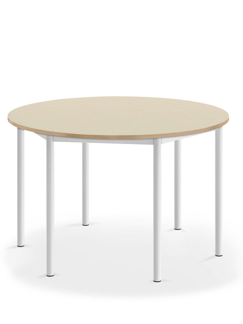 Stół SONITUS, okrągły, Ø1200x720 mm, laminat brzoza, biały