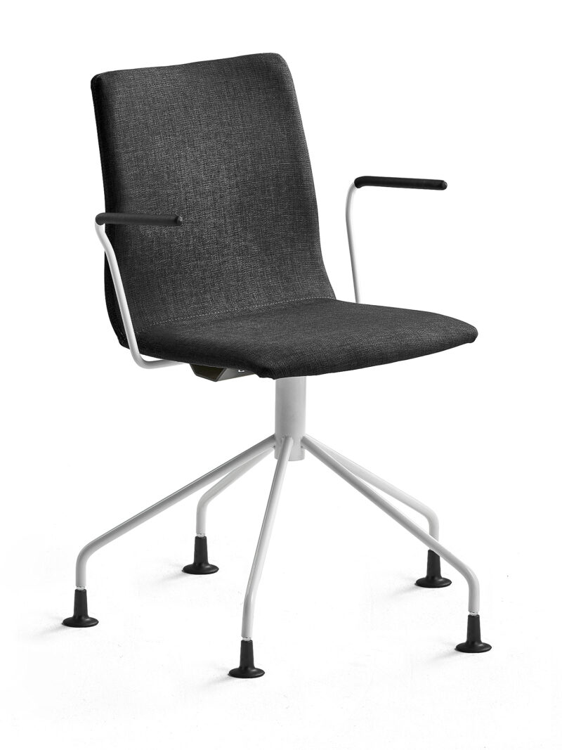 Krzesło konferencyjne OTTAWA, nogi pająka, podłokietniki, czarna tkanina, biały