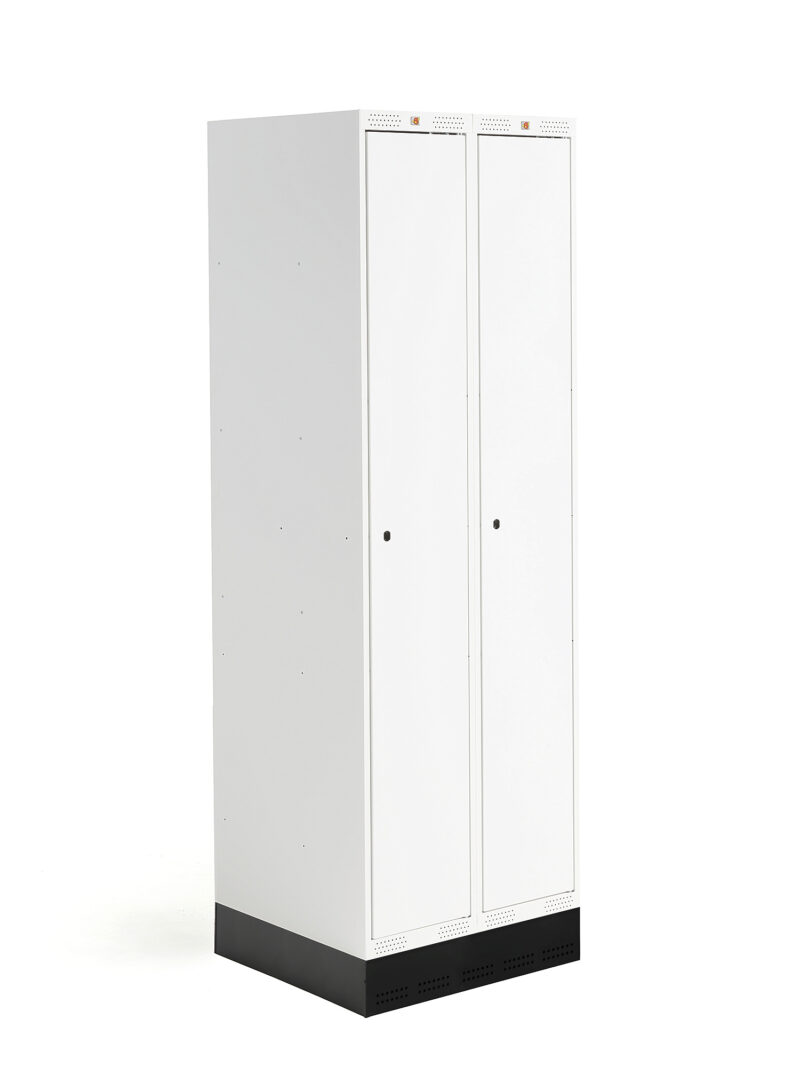 Szafka do szatni ROZ, 2 moduły, 2 drzwi, 1890x600x550 mm, biały, z podstawą