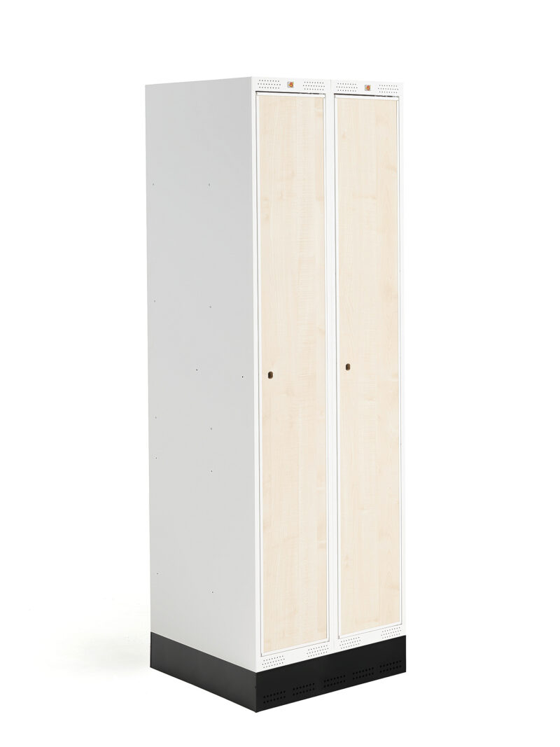 Szafka do szatni ROZ, 2 moduły, 2 drzwi, 1890x600x550 mm, brzoza, z podstawą