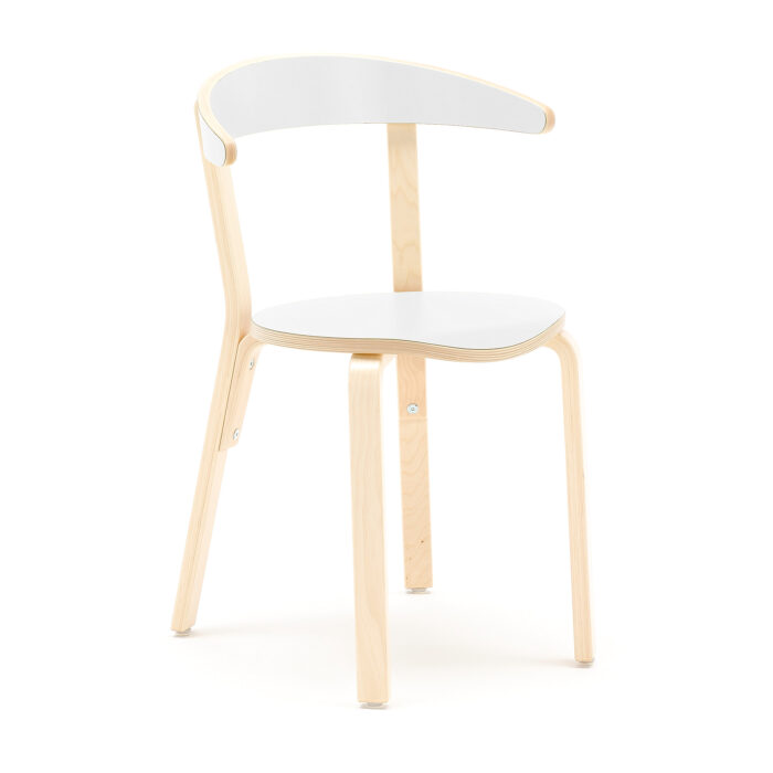 Drewniane krzesło do stołówki LINUS, 450 mm, brzoza, laminat biały