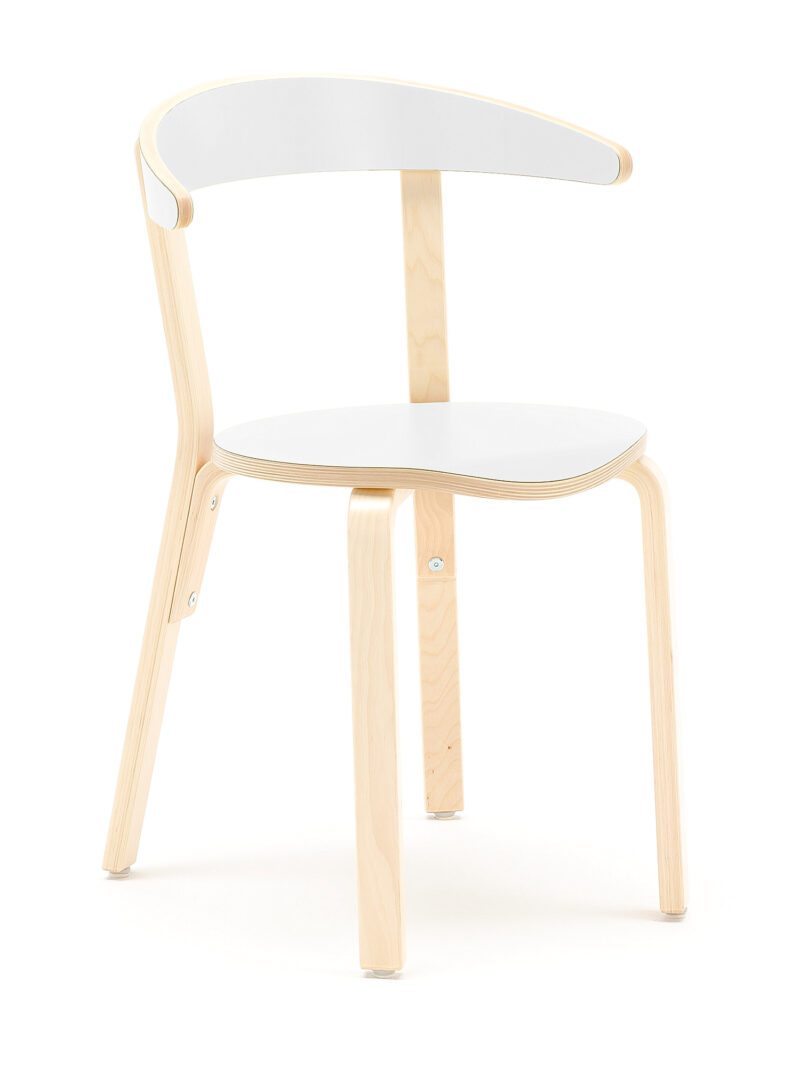 Drewniane krzesło do stołówki LINUS, 450 mm, brzoza, laminat biały