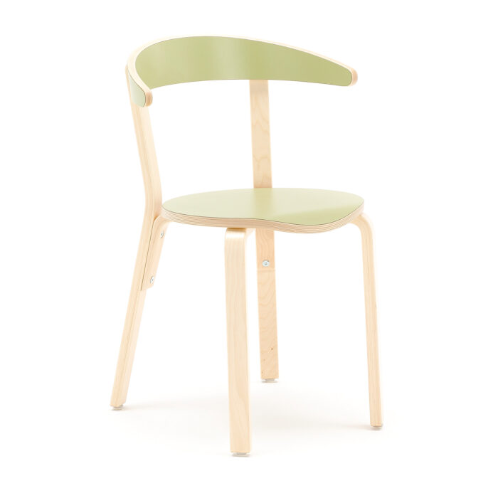 Drewniane krzesło do stołówki LINUS, 450 mm, brzoza, laminat zielony