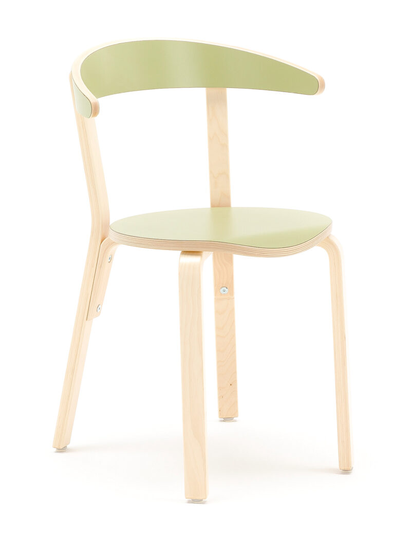 Drewniane krzesło do stołówki LINUS, 450 mm, brzoza, laminat zielony