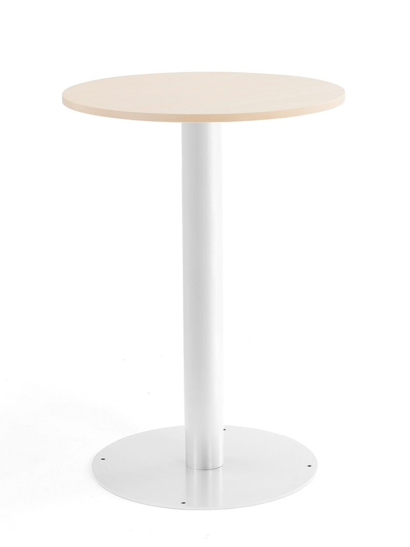 Stół barowy ALVA, okrągły, Ø700x1000 mm, brzoza, biały