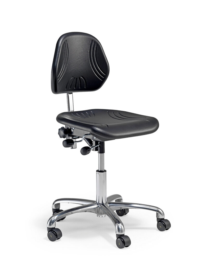 Mobilne krzesło warsztatowe ESD, 520-650 mm, czarny poliuretan