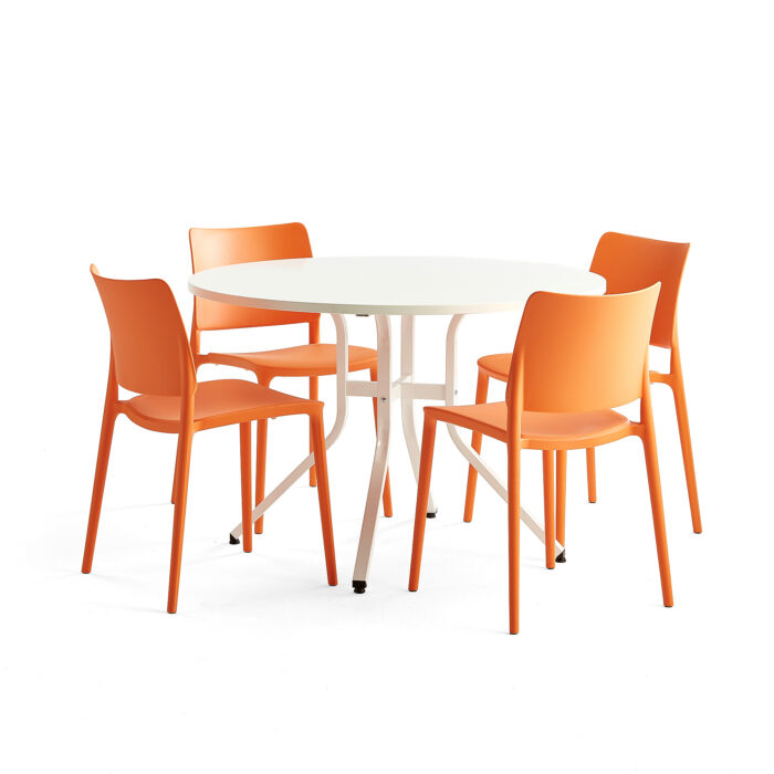 Zestaw mebli VARIOUS + RIO, stół + 4 krzesła pomarańczowy