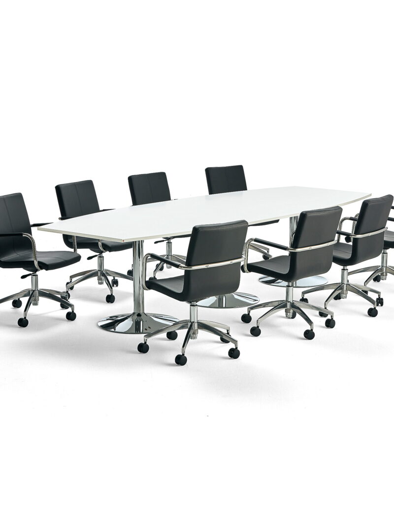 Zestaw mebli konferencyjnych FLEXUS + DELTA, 1 stół, biały, 3200x1200 mm i 8 czarnych krzeseł