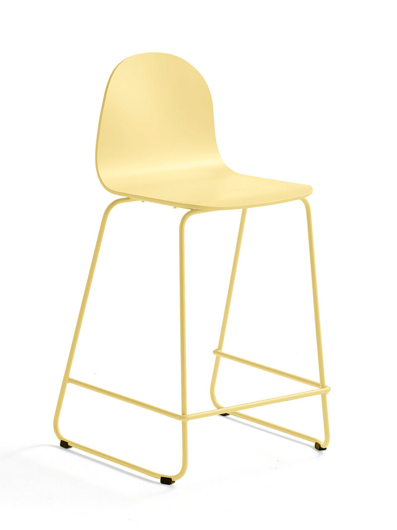 Krzesło barowe GANDER, płozy, siedzisko 630 mm, lakierowany, musztardowy
