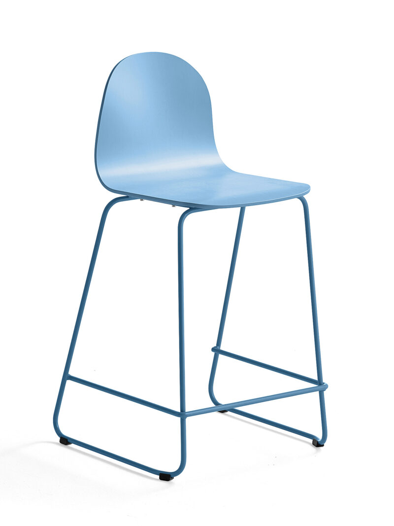 Krzesło barowe GANDER, płozy, siedzisko 450 mm, lakierowany, niebieski
