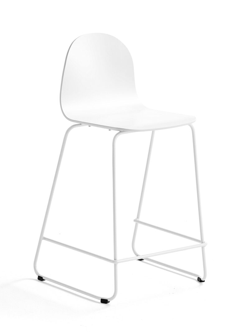 Krzesło barowe GANDER, płozy, siedzisko 630 mm, lakierowany, biały