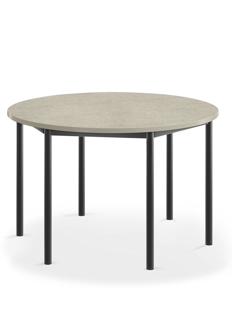 Stół SONITUS, okrągły, Ø1200x720 mm, jasnoszare linoleum, antracyt