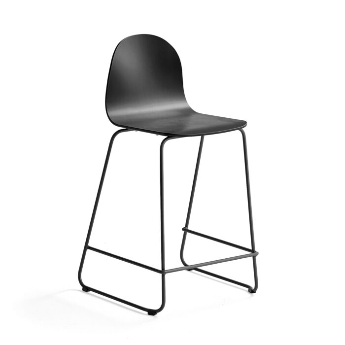 Krzesło barowe GANDER, płozy, siedzisko 630 mm, lakierowany, czarny