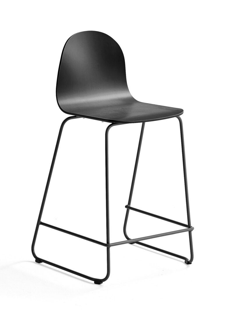 Krzesło barowe GANDER, płozy, siedzisko 630 mm, lakierowany, czarny