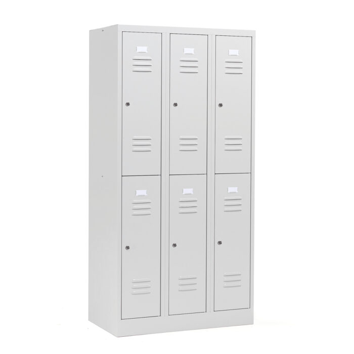 Szafa do szatni CAMPUS, 3 moduły, 6 drzwi, 1800x900x500 mm, jasnoszary