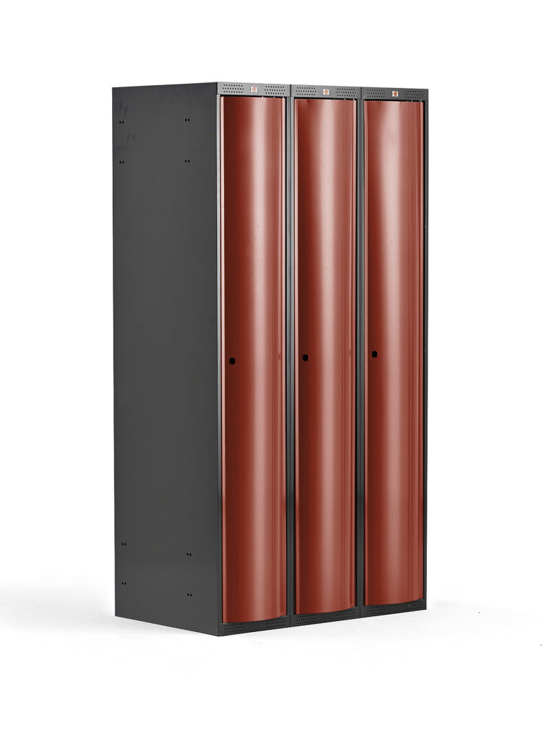 Szafa szatniowa CURVE, 3 moduły, 3 drzwi, 1740x900x550 mm, czerwony