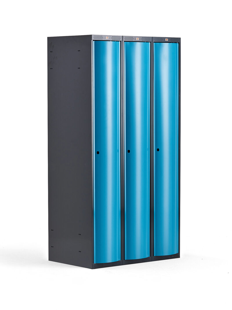 Szafa szatniowa CURVE, 3 moduły, 3 drzwi, 1740x900x550 mm, niebieski