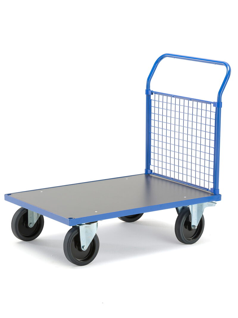 Wózek platformowy TRANSFER, 1 burta z siatki, 1000x700 mm, gumowe koła, z hamulcami