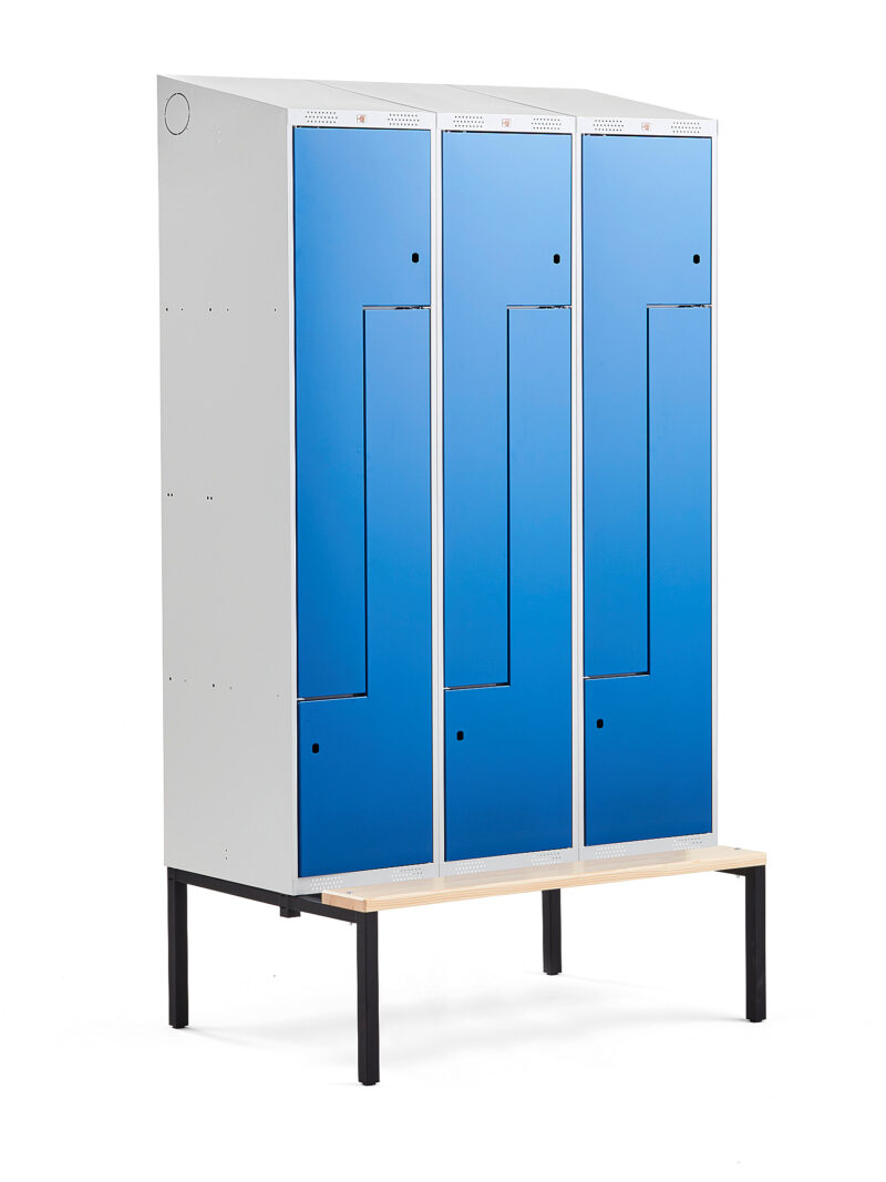 Szafa ubraniowa typu Z, CLASSIC, z ławką, 3 moduły, 6 drzwi, 2290x1200x550 mm, niebieski