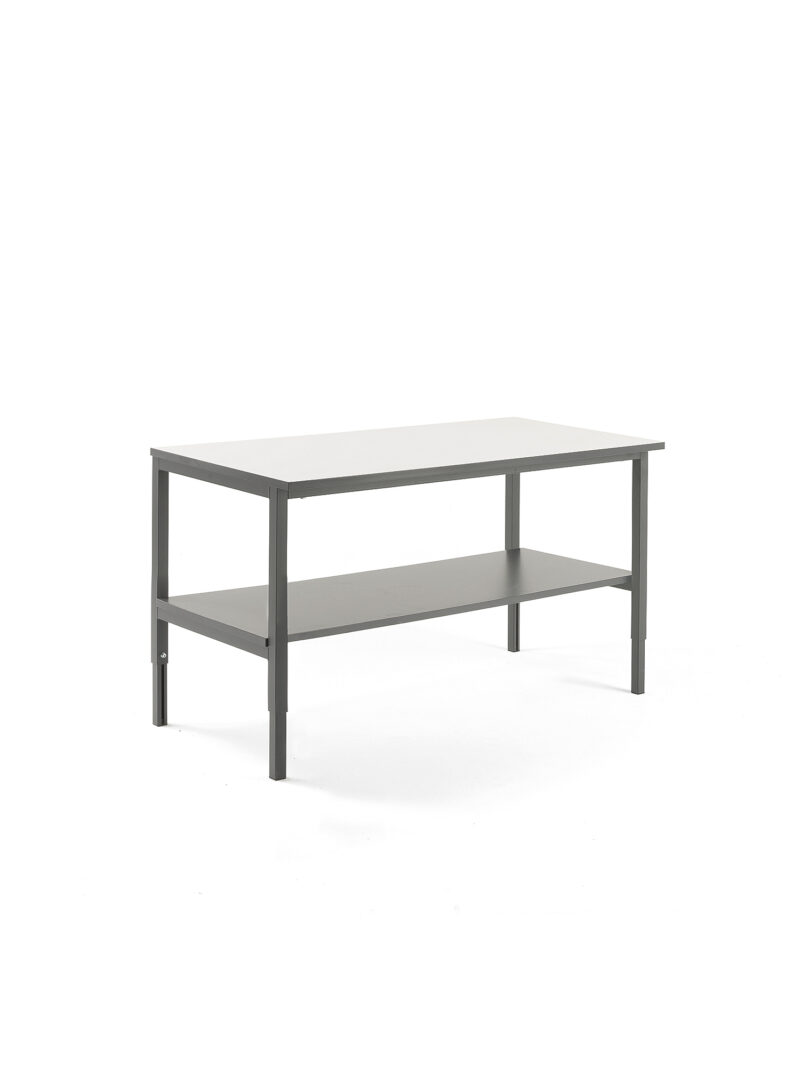 Stół roboczy CARGO, z półką dolną, 1600x750 mm, biały, szary
