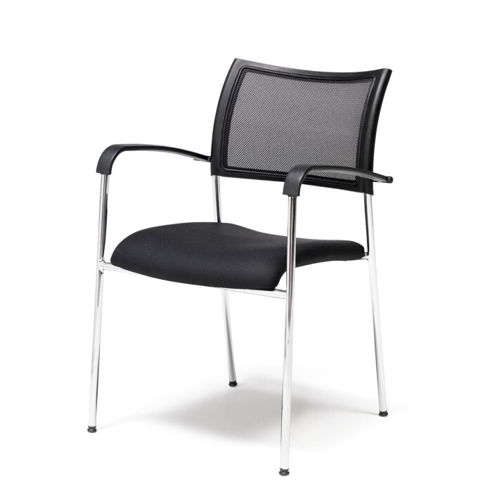 Krzesło konferencyjne TORONTO, oparcie z siatki, czarny, chrom