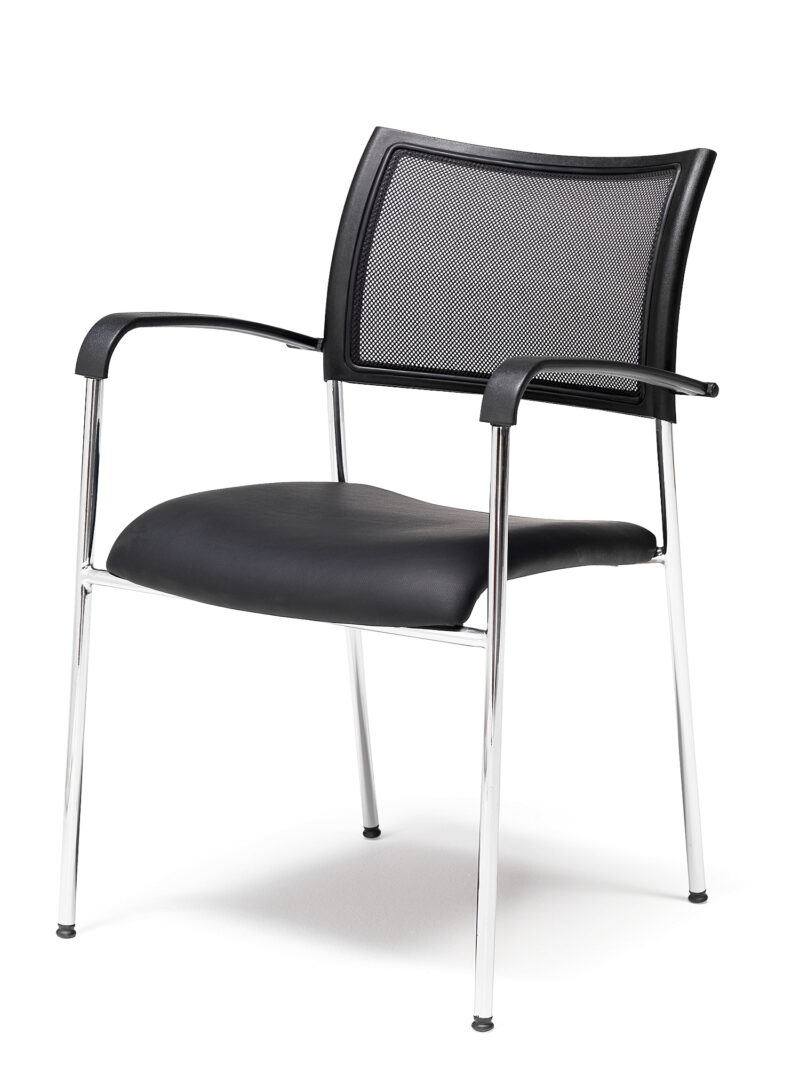 Krzesło konferencyjne Toronto, oparcie z siatki, eko-skóra, czarny, chrom