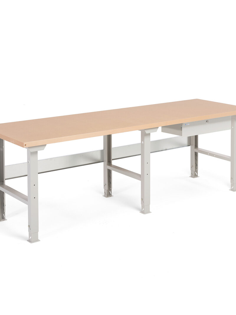 Stół warsztatowy ROBUST, z regulacją wysokości, 1 szuflada, 800x2500 mm