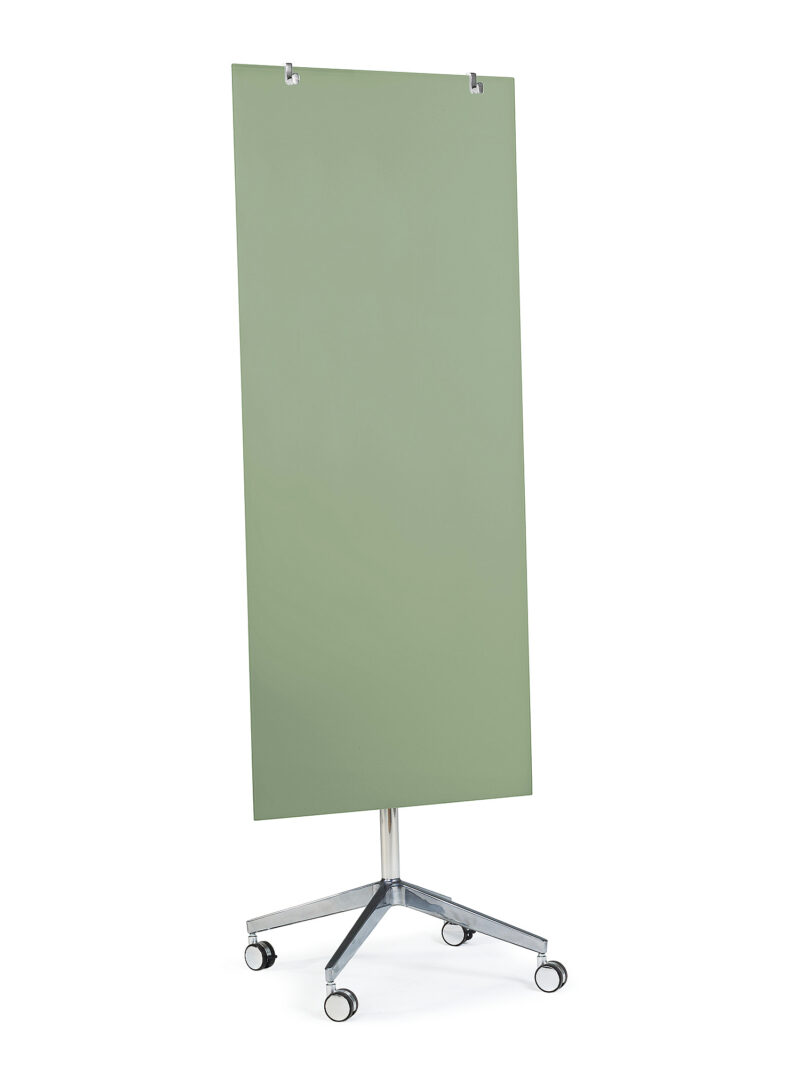Szklana tablica suchościeralna STELLA, na kółkach, pastelowa zieleń