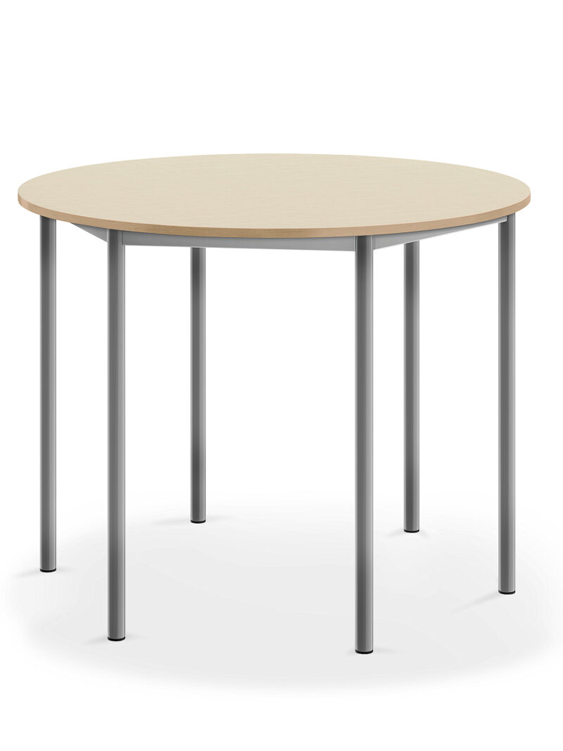 Stół SONITUS, Ø1200x900 mm, brzoza laminat, szary aluminium