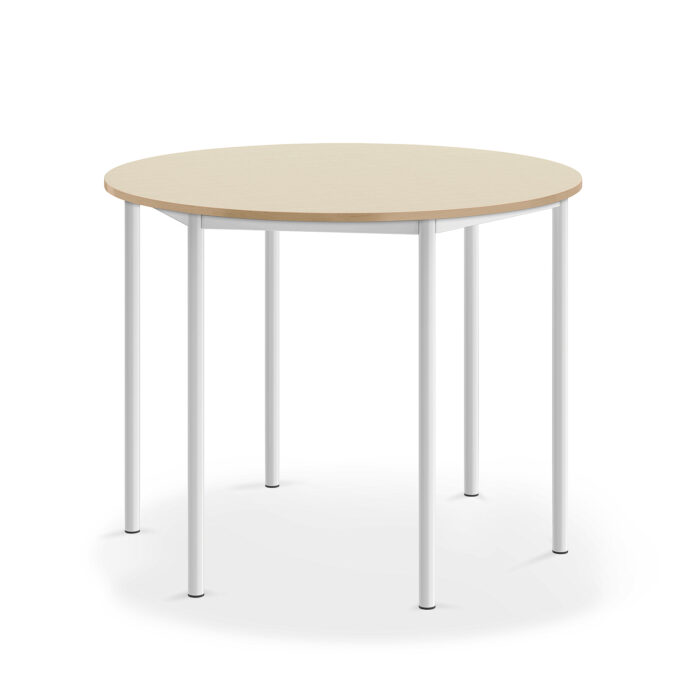 Stół SONITUS, okrągły, Ø1200x900 mm, laminat brzoza, biały