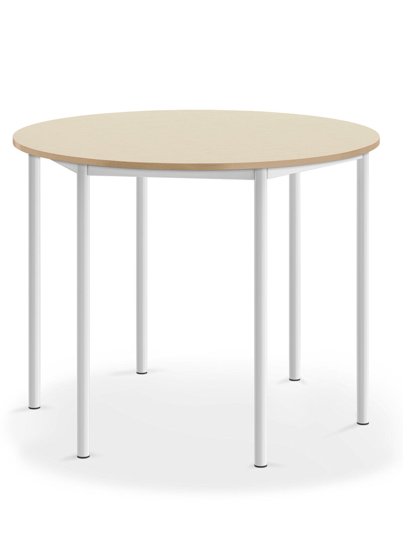 Stół SONITUS, okrągły, Ø1200x900 mm, laminat brzoza, biały
