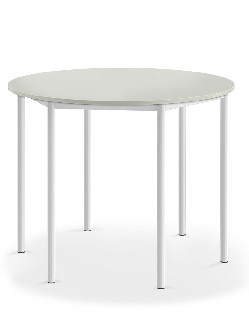 Stół SONITUS, okrągły, Ø1200x900 mm, laminat szary, biały