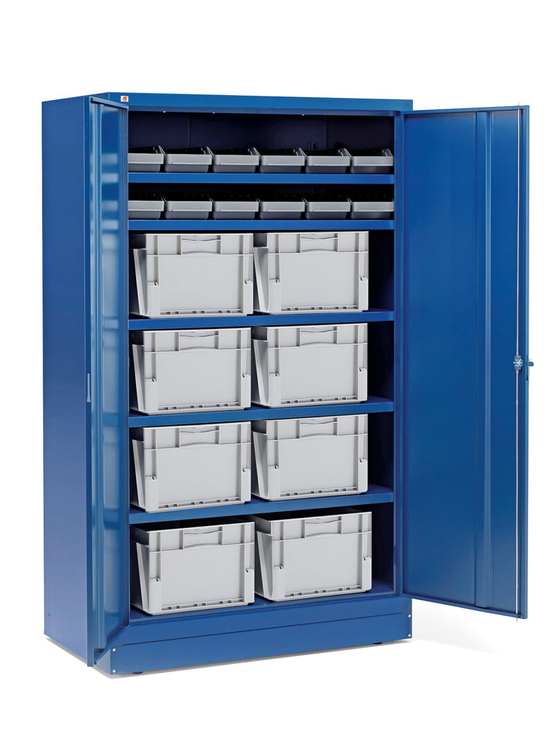 Szafa warsztatowa SHIFT z pojemnikami, 12 x 6,1L + 8 x 50L, niebieski