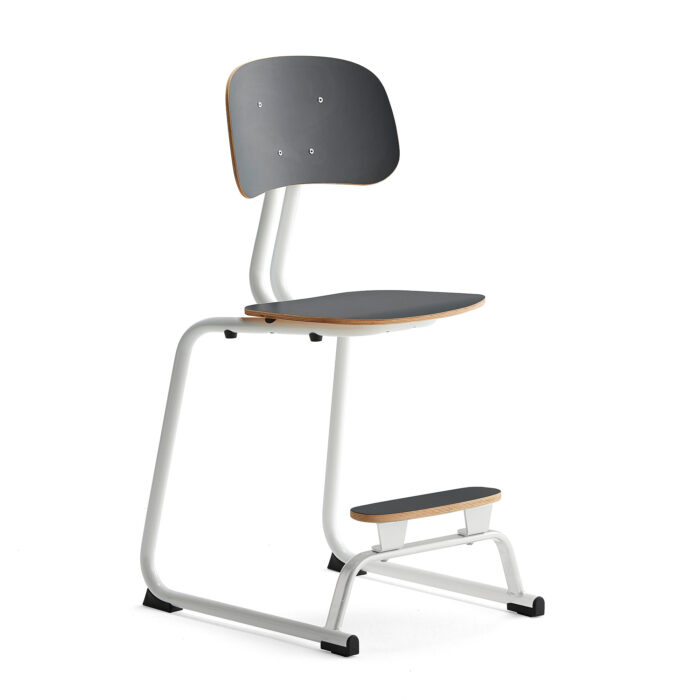 Krzesło szkolne YNGVE, płozy, biały, antracyt, H 520 mm