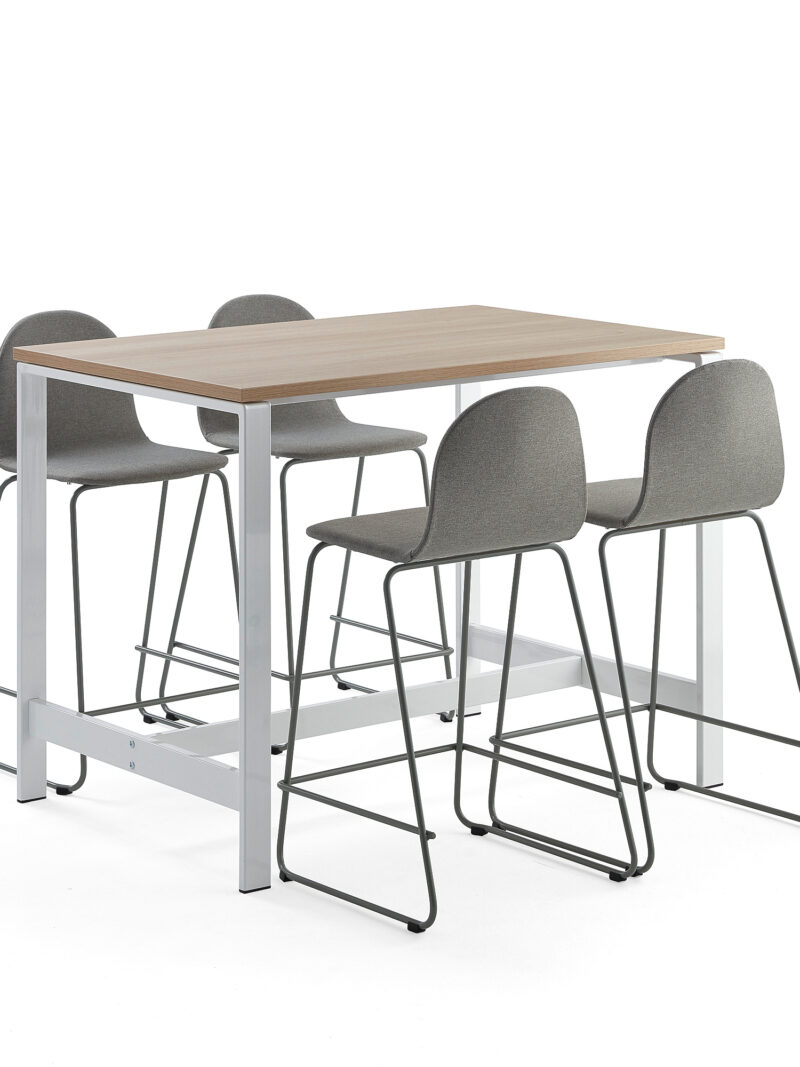 Zestaw mebli VARIOUS + GANDER, stół i 4 krzesła barowe, szarozielony