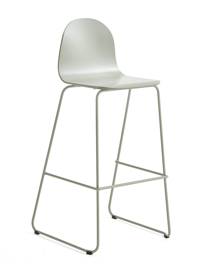 Krzesło barowe GANDER, płozy, siedzisko 790 mm, lakierowany, zielonoszary