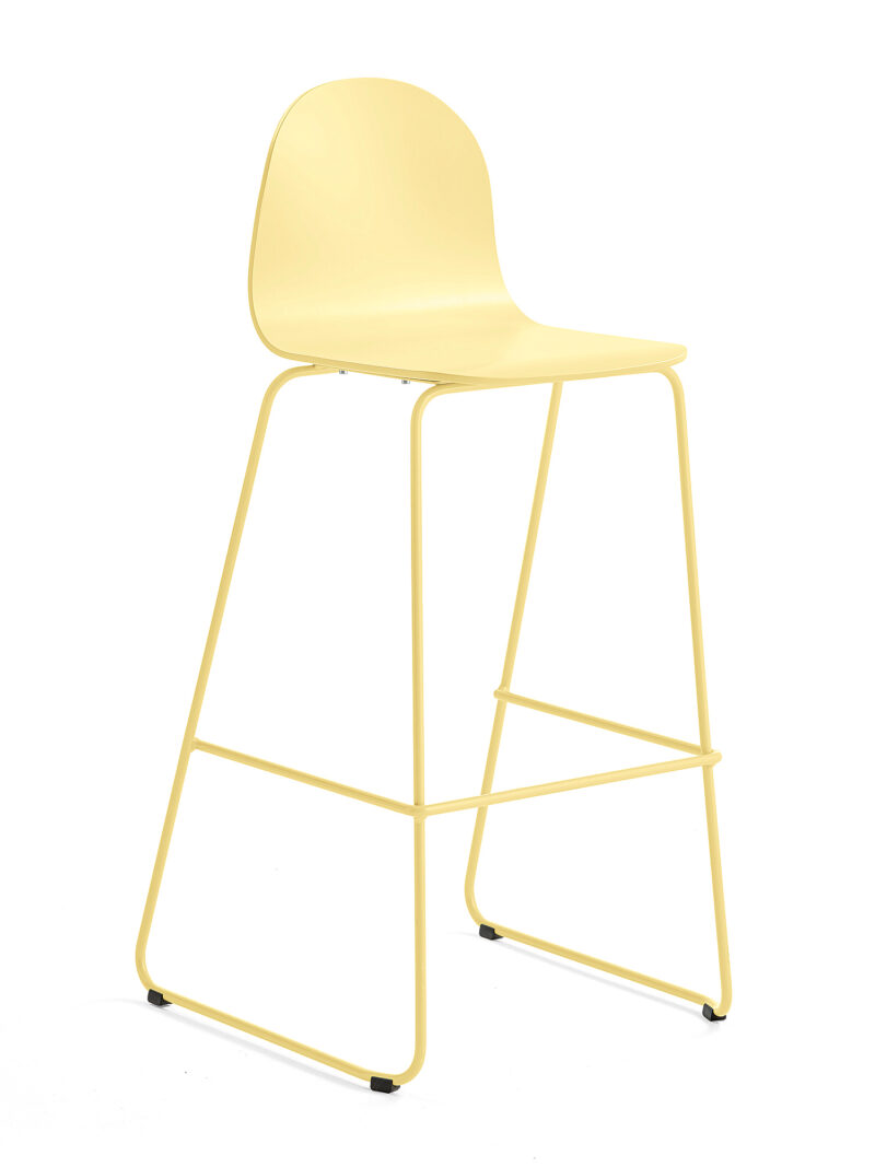 Krzesło barowe GANDER, płozy, siedzisko 790 mm, lakierowany, musztardowy