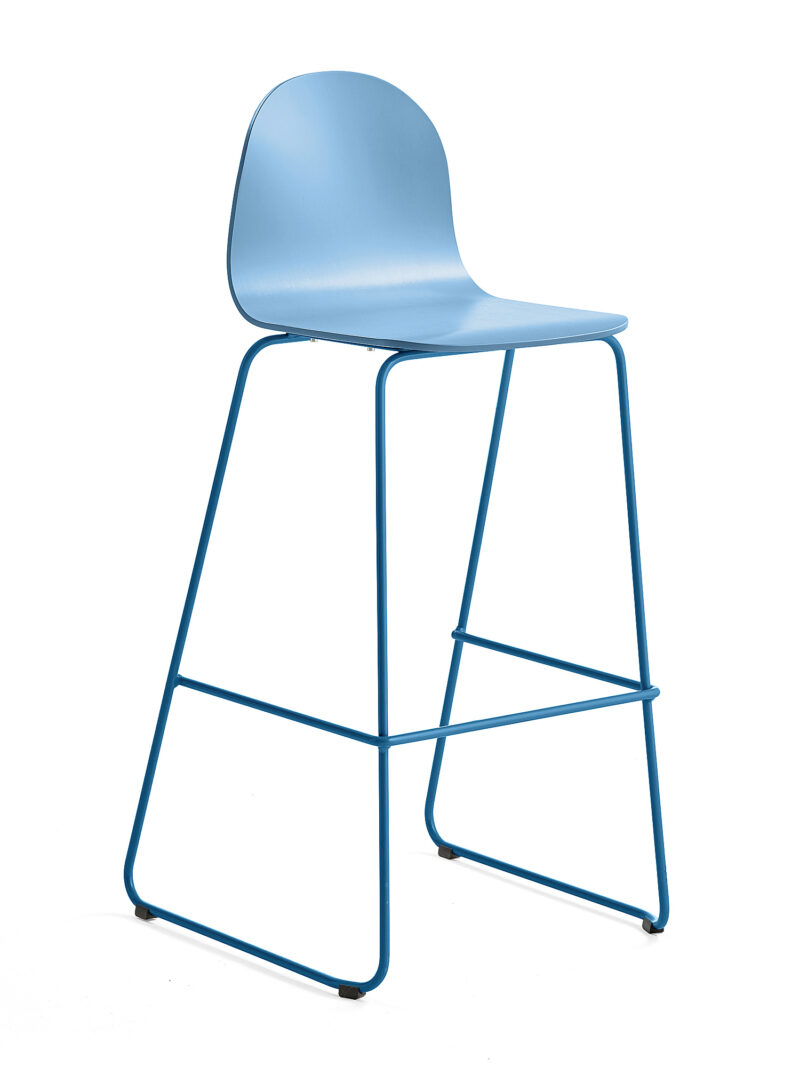 Krzesło barowe GANDER, płozy, siedzisko 790 mm, lakierowany, niebieski