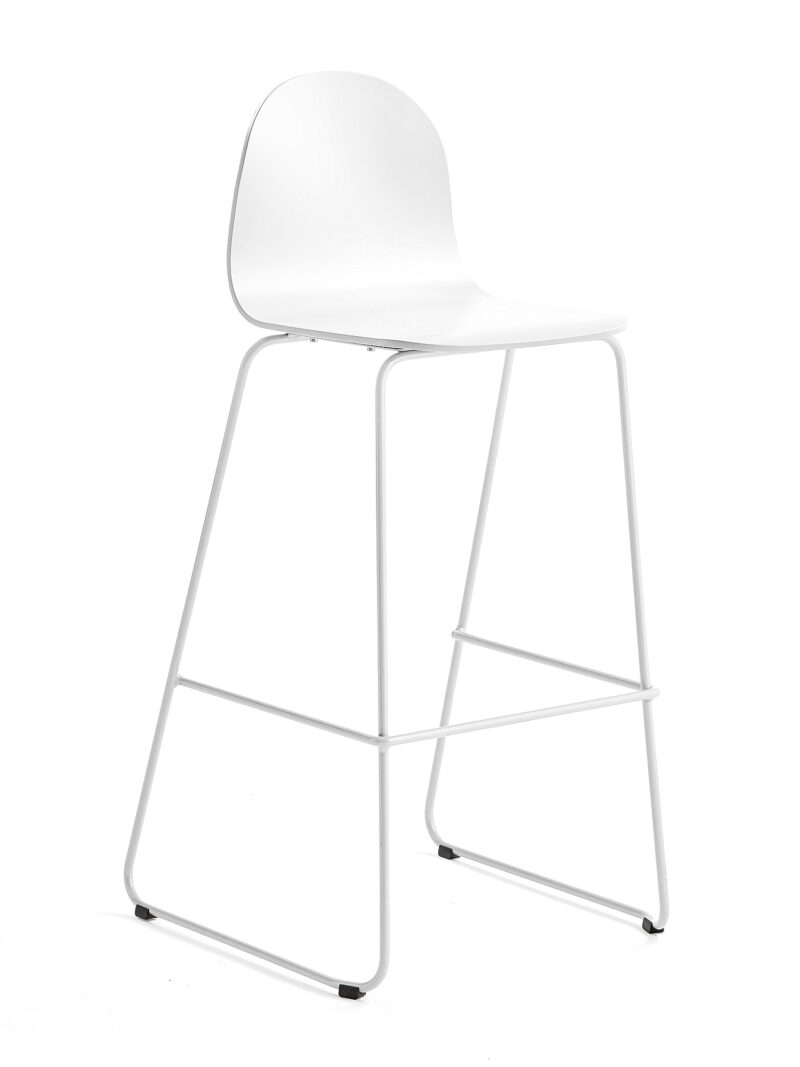 Krzesło barowe GANDER, płozy, siedzisko 790 mm, lakierowany, biały