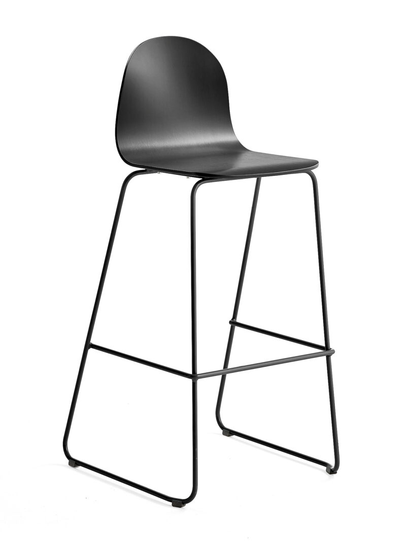 Krzesło barowe GANDER, płozy, siedzisko 790 mm, lakierowany, czarny
