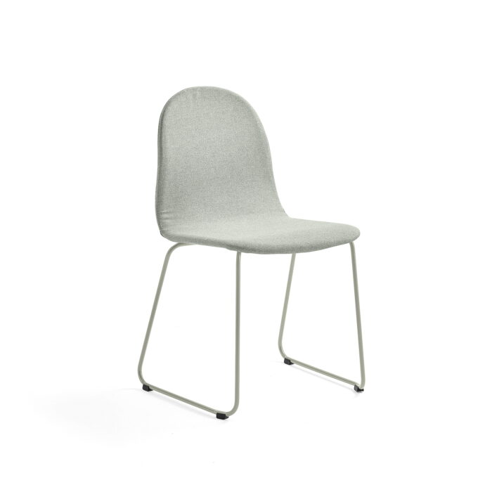 Krzesło GANDER, płozy, siedzisko 450 mm, tkanina, zielonoszary