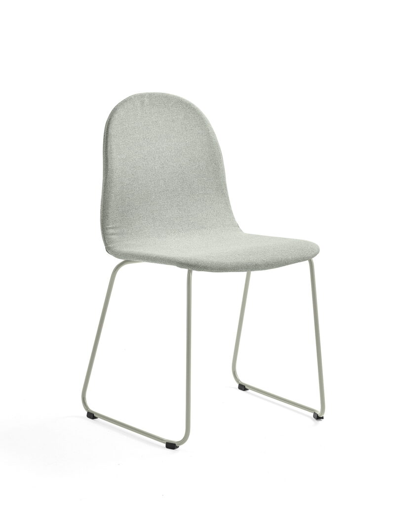 Krzesło GANDER, płozy, siedzisko 450 mm, tkanina, zielonoszary