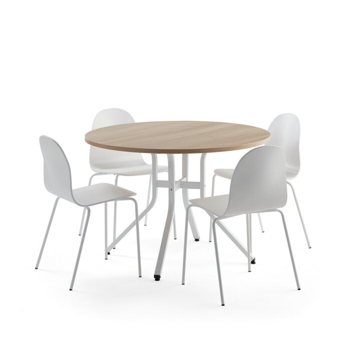 Zestaw mebli VARIOUS + GANDER, 1 stół, 4 białe krzesła