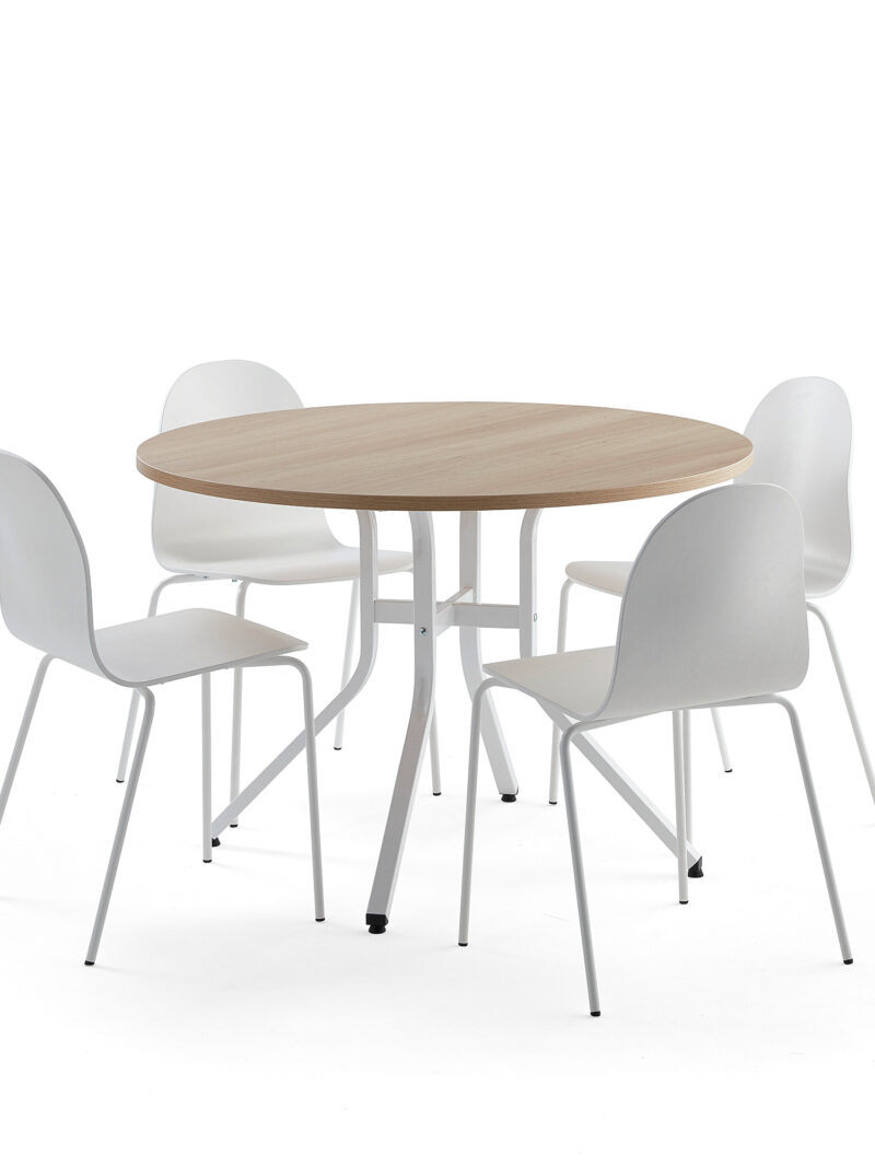 Zestaw mebli VARIOUS + GANDER, 1 stół, 4 białe krzesła